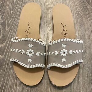 JACK ROGERS Sanibel Gray & White Patent Leather Sandals Slides Size 7M